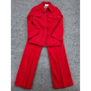 Vintage Butte Knit Red 3 Piece Suit Set Blazer Pants Striped Top Wool Blend 70s